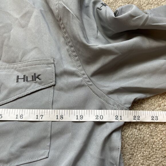 Huk Fishing Shirt Mens Small Tide Point Performance Gray Long Sleeve Button Down - Picture 4 of 6